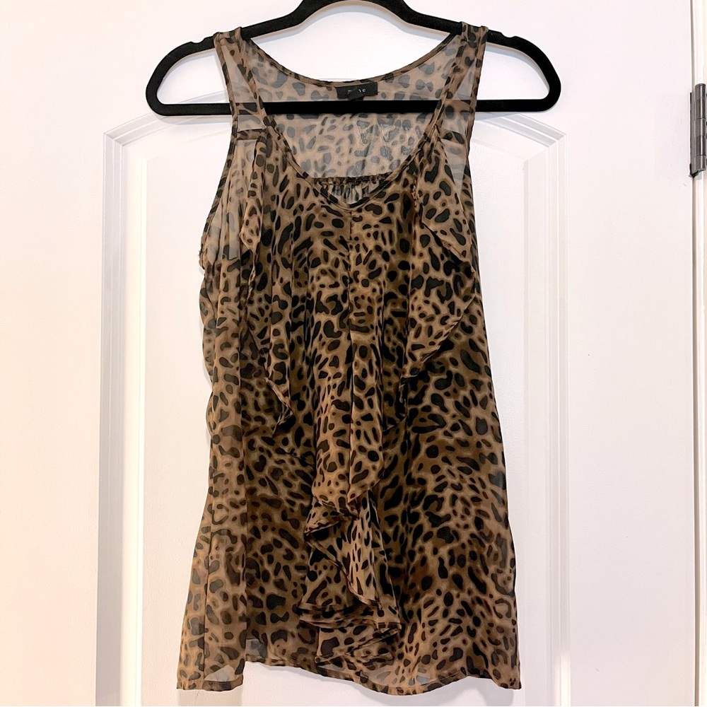Mine Cheetah Print Tank Top With Ruffle Front Size M